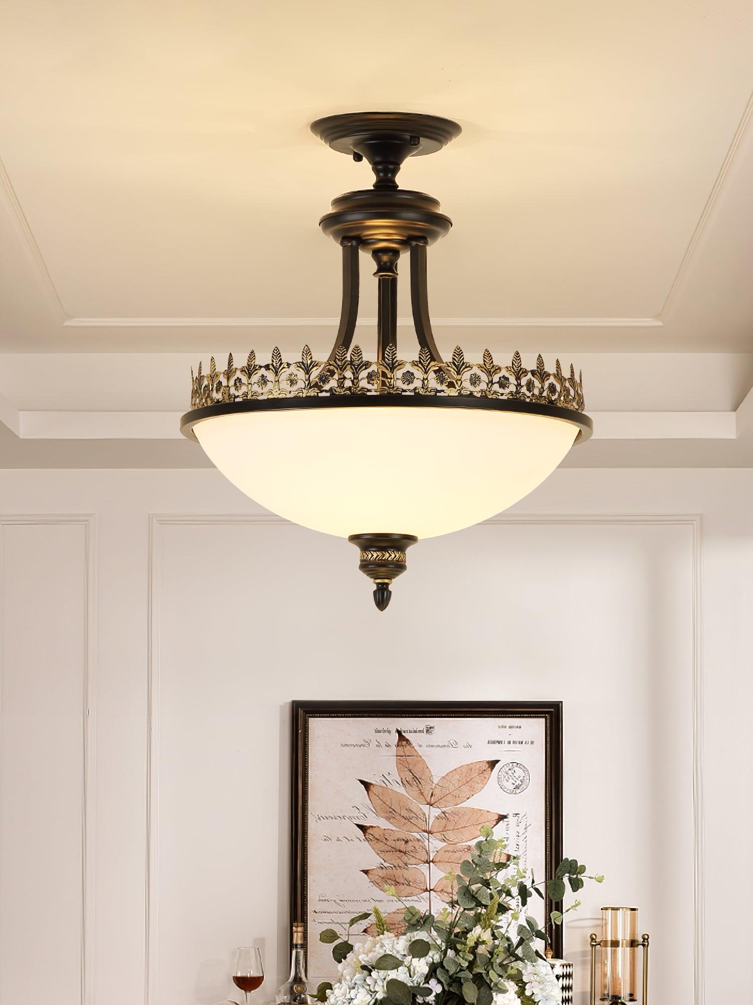 Black Vintage Bowl Frosted Glass Ceiling Light 16.9" by FIFTH & BEAM — product view 6