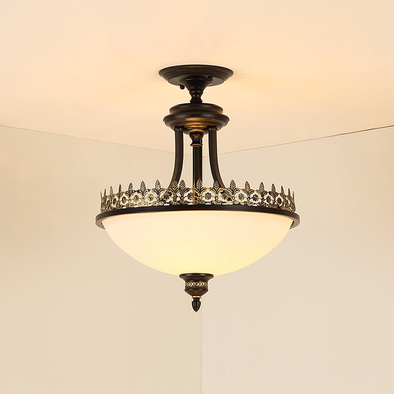 Black Vintage Bowl Frosted Glass Ceiling Light 16.9" by FIFTH & BEAM — product view 7