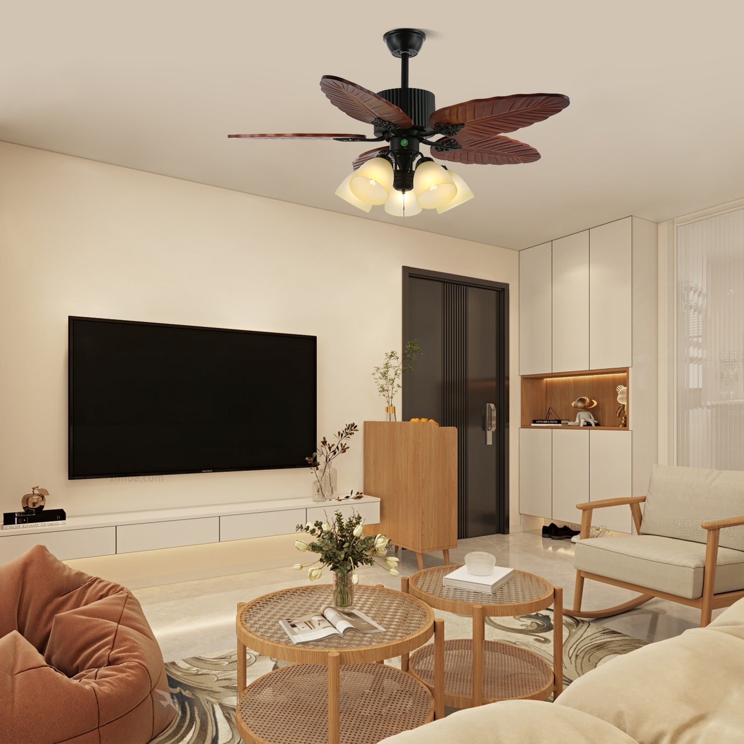 Banana Wood Leaves Ceiling Fan Light by FIFTH & BEAM — product view 13