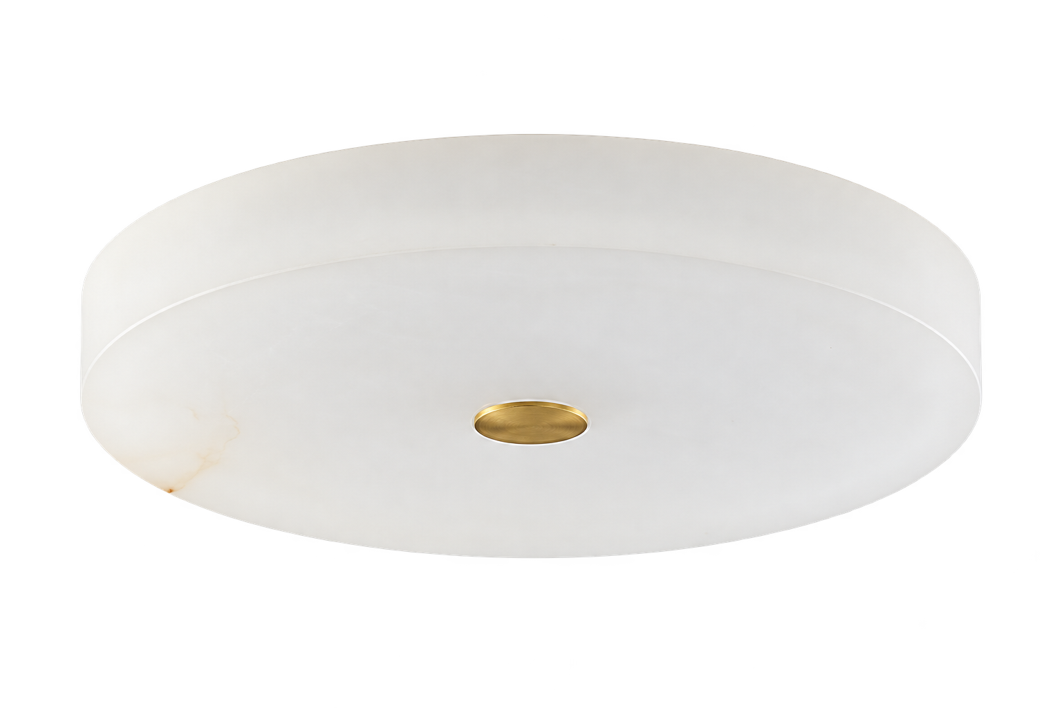 White round ceiling light with a brass center